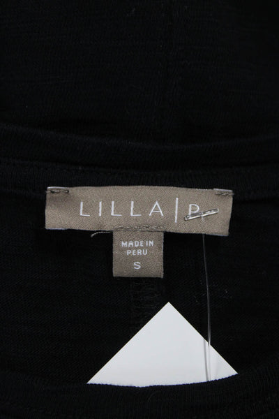 Lilla P Women Basic Black Crew Neck T-Shirt Short Sleeve 100% Cotton Size S