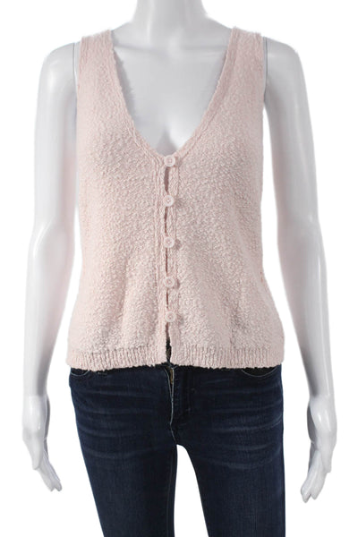 Autumn Cashmere Women V-Neck Sleeveless Basic Tank Pink 100% Cotton Size XS