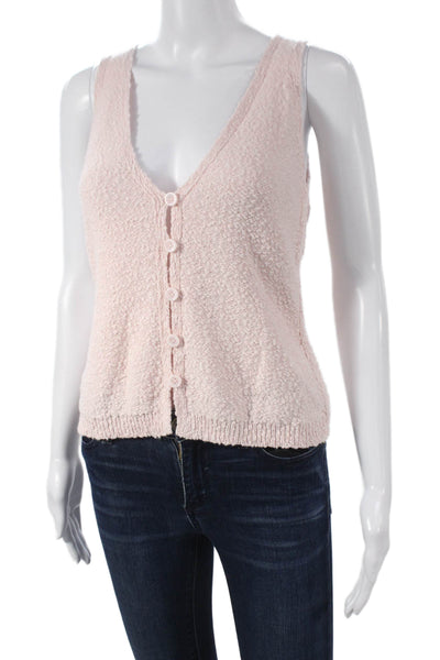 Autumn Cashmere Women V-Neck Sleeveless Basic Tank Pink 100% Cotton Size XS
