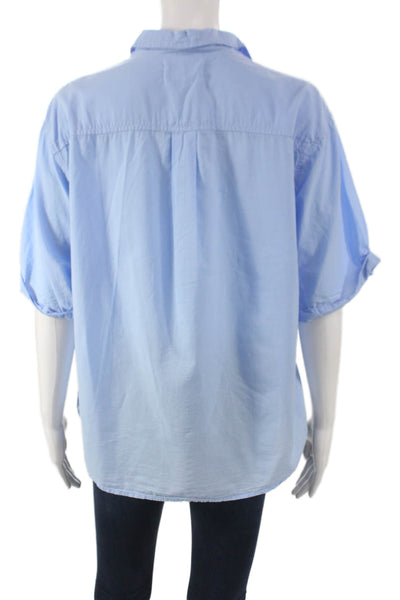 Velvet by Graham & Spencer Unisex Button Up Short Sleeve Blue Cotton Size XS