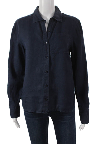 Michael Stars Unisex Button Up Collared Linen Long Sleeve Blue Size XS