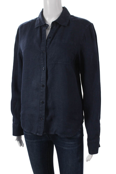 Michael Stars Unisex Button Up Collared Linen Long Sleeve Blue Size XS