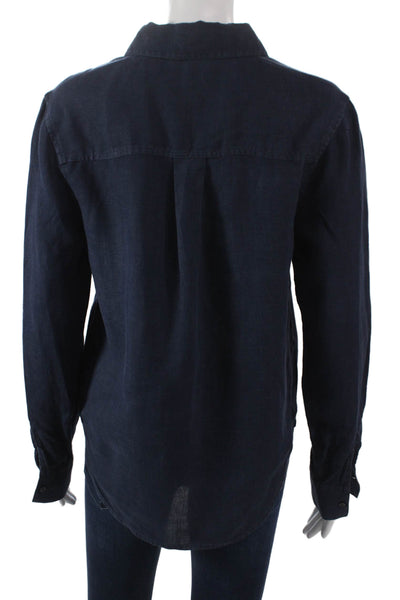 Michael Stars Unisex Button Up Collared Linen Long Sleeve Blue Size XS