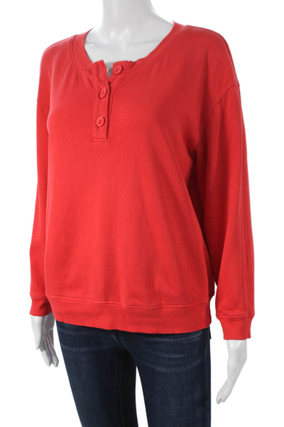 Lilla P Unisex Adults Red Henley Sweatshirt 100% Cotton Long Sleeve Size S