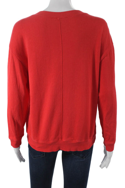 Lilla P Unisex Adults Red Henley Sweatshirt 100% Cotton Long Sleeve Size S
