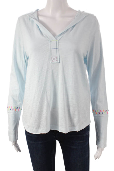 Lisa Todd Women Basic Blue Cotton V Neck Long Sleeve T-Shirt Size XS