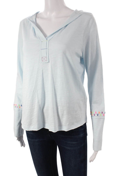 Lisa Todd Women Basic Blue Cotton V Neck Long Sleeve T-Shirt Size XS