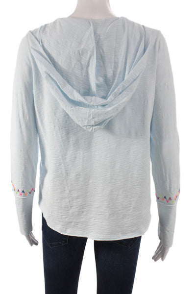 Lisa Todd Women Basic Blue Cotton V Neck Long Sleeve T-Shirt Size XS