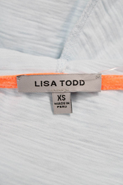 Lisa Todd Women Basic Blue Cotton V Neck Long Sleeve T-Shirt Size XS