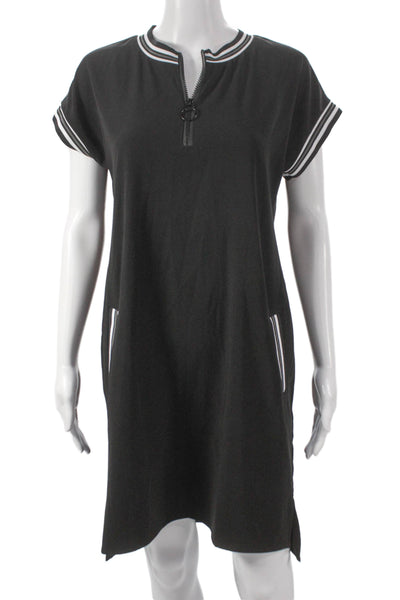 Peace of Cloth Women Black Collared T Shirt Dress Short Sleeve Knee Size XS