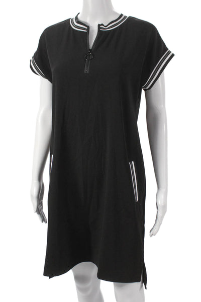 Peace of Cloth Women Black Collared T Shirt Dress Short Sleeve Knee Size XS