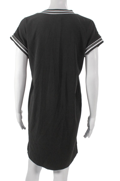 Peace of Cloth Women Black Collared T Shirt Dress Short Sleeve Knee Size XS