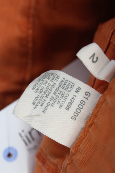 G1 All Purpose Goods Womens Cropped Utility Pants Orange Cotton Button Size 2
