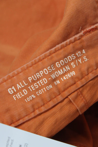 G1 All Purpose Goods Womens Cropped Utility Pants Orange Cotton Button Size 2