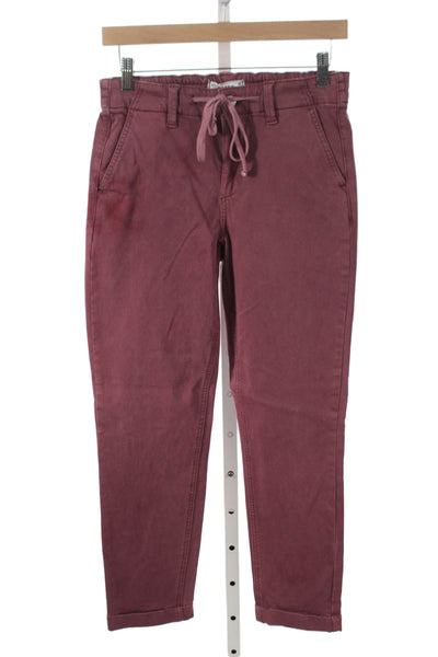 Paige Women Jogger Pants Red Drawstring Cotton Blend Size 25