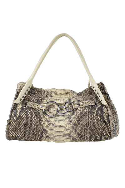Vero Pitone Womens Embossed Snakeskin Print Medium Shoulder Handbag Brown
