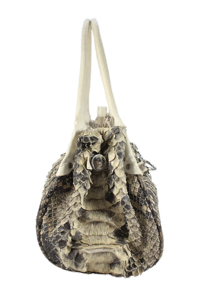 Vero Pitone Womens Embossed Snakeskin Print Medium Shoulder Handbag Brown