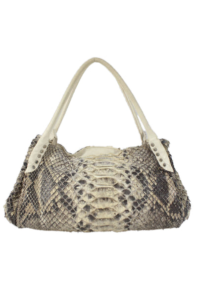 Vero Pitone Womens Embossed Snakeskin Print Medium Shoulder Handbag Brown