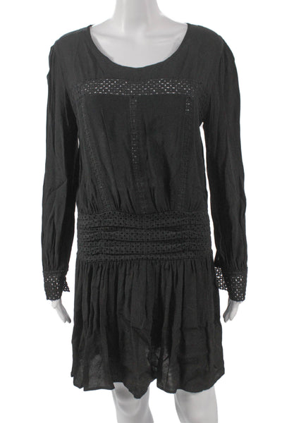 Lulu Yasmine Women Black Shift Dress Long Sleeve Mini Viscose Size M