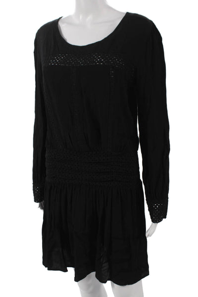 Lulu Yasmine Women Black Shift Dress Long Sleeve Mini Viscose Size M