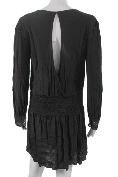 Lulu Yasmine Women Black Shift Dress Long Sleeve Mini Viscose Size M