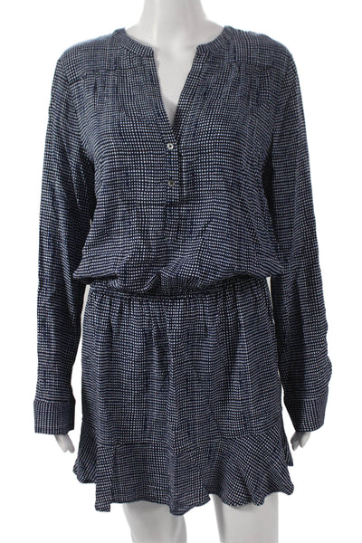 Joie Women Blouson V-Neck Geometric Rayon Mini Dress Longsleeve Size M