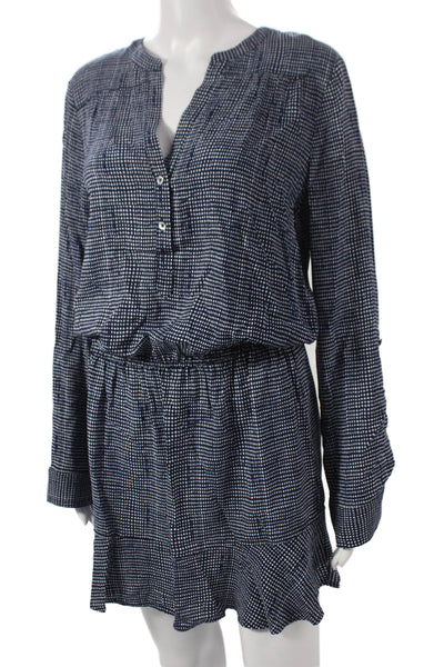 Joie Women Blouson V-Neck Geometric Rayon Mini Dress Longsleeve Size M