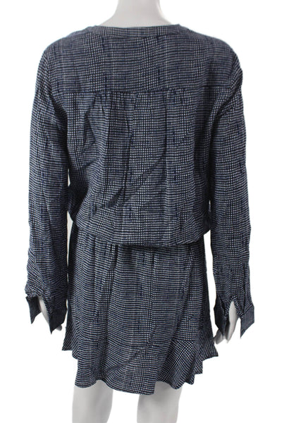 Joie Women Blouson V-Neck Geometric Rayon Mini Dress Longsleeve Size M