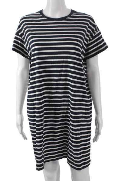 ATM Womens T-Shirt Dress Blue Striped Cotton Short Sleeve Mini Petite Size S