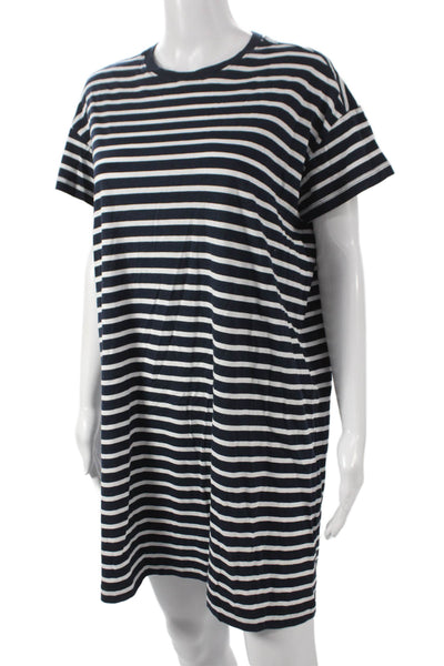 ATM Womens T-Shirt Dress Blue Striped Cotton Short Sleeve Mini Petite Size S