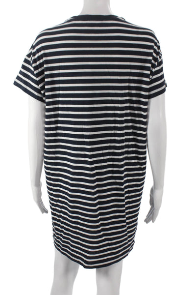 ATM Womens T-Shirt Dress Blue Striped Cotton Short Sleeve Mini Petite Size S