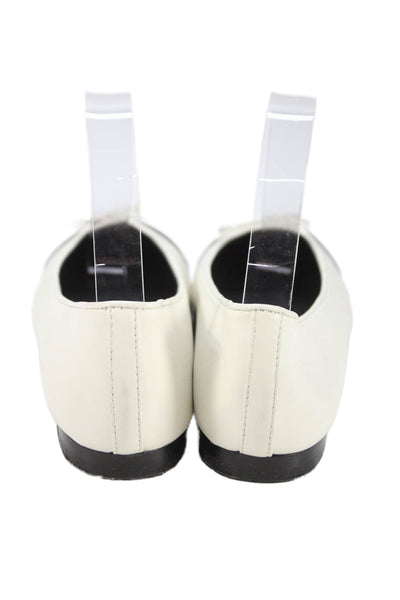Quince Womens Leather Cap Toe Bow Ballet Flats White Black Size 8