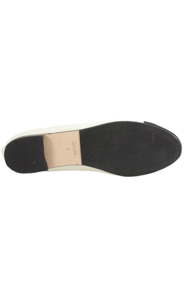 Quince Womens Leather Cap Toe Bow Ballet Flats White Black Size 8