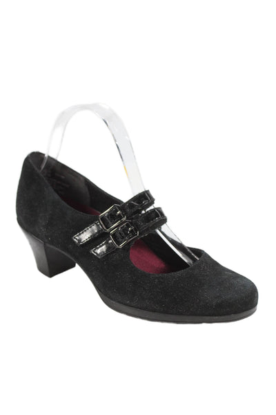 Munro Womens Suede Alicia Mary Jane Pups Black Size 7.5 Wide