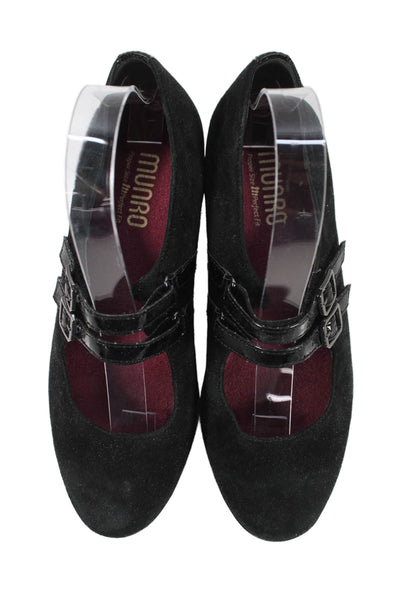 Munro Womens Suede Alicia Mary Jane Pups Black Size 7.5 Wide