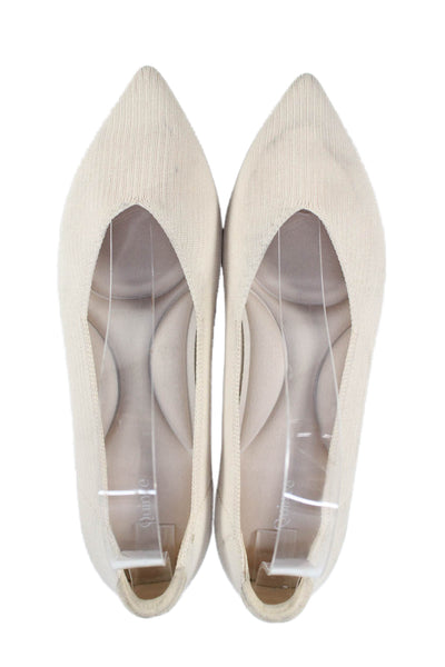 Quince Womens Pointed Toe Slide On Ballet Flats Beige Size 8