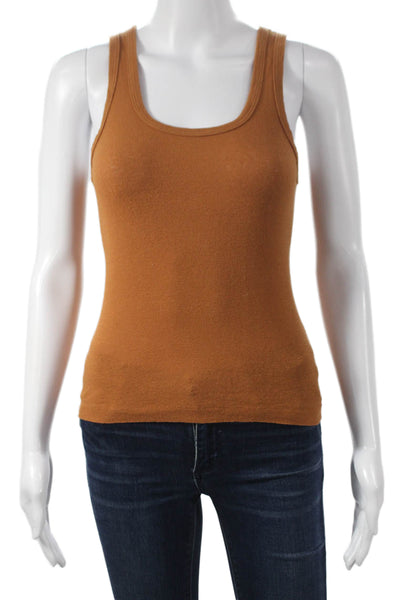 Re/Done Womens Basic Brown Cotton Scoop Neck Sleeveless Tank Size XS