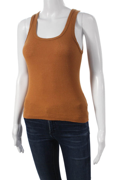 Re/Done Womens Basic Brown Cotton Scoop Neck Sleeveless Tank Size XS