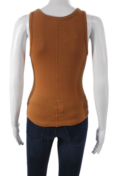 Re/Done Womens Basic Brown Cotton Scoop Neck Sleeveless Tank Size XS