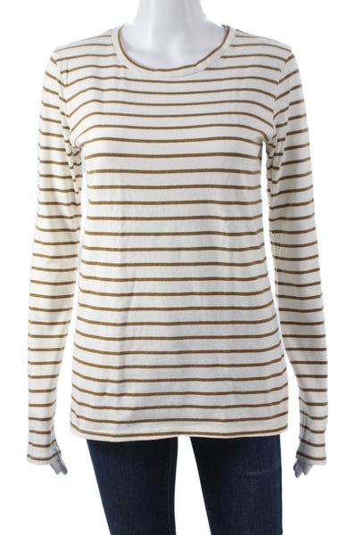 Nili Lotan Women Basic Striped Cotton Crew Neck Long Sleeve T-Shirt Size S