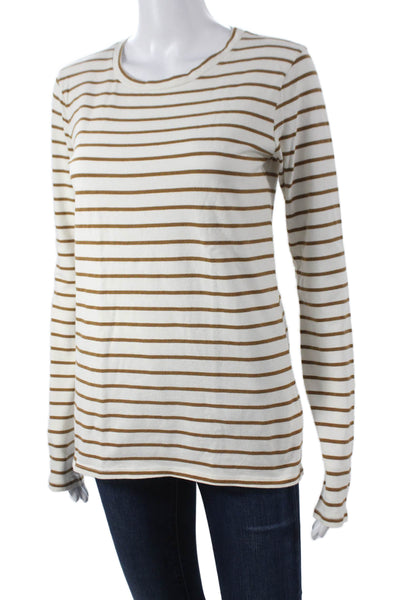 Nili Lotan Women Basic Striped Cotton Crew Neck Long Sleeve T-Shirt Size S