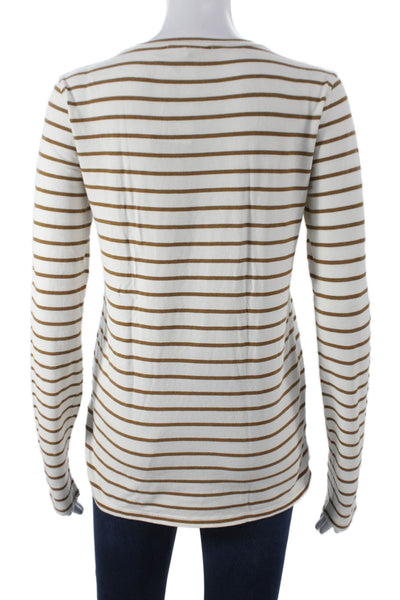 Nili Lotan Women Basic Striped Cotton Crew Neck Long Sleeve T-Shirt Size S