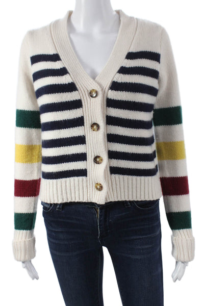 La Ligne Women V-Neck Striped Cashmere Cardigan Nautical Multicolor Size XS