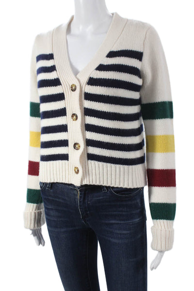 La Ligne Women V-Neck Striped Cashmere Cardigan Nautical Multicolor Size XS
