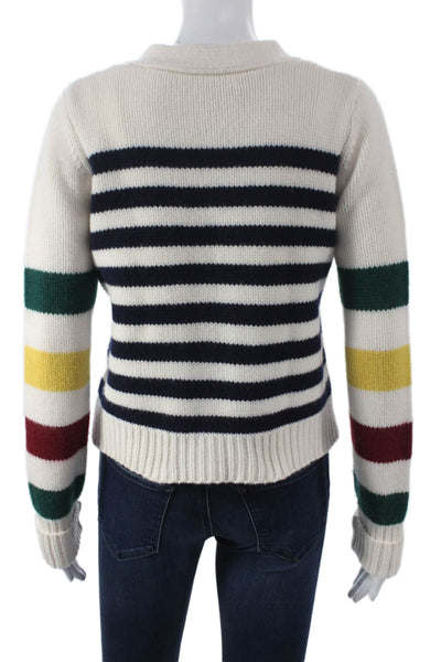 La Ligne Women V-Neck Striped Cashmere Cardigan Nautical Multicolor Size XS