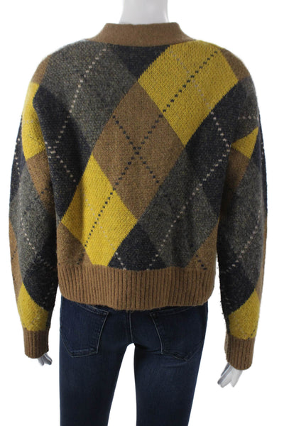 Re/Done Womens Multicolor Argyle Wool Blend V Neck Cardigan Preppy Size XS