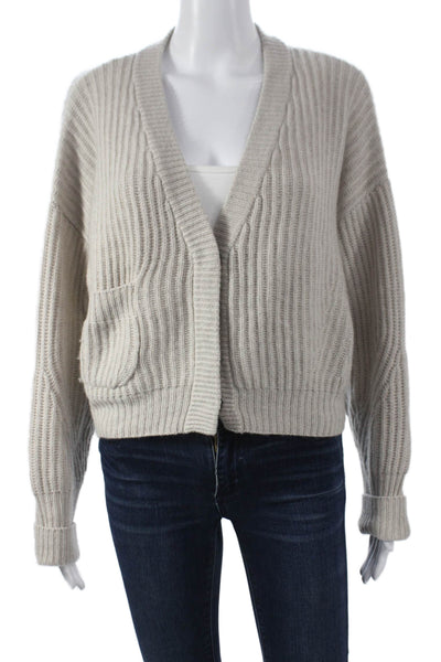 Le Kasha Womens Cashmere V-Neck Cardigan Beige Long Sleeve Size One Size
