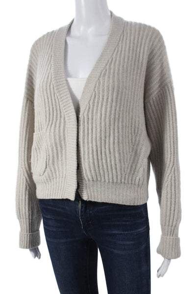 Le Kasha Womens Cashmere V-Neck Cardigan Beige Long Sleeve Size One Size