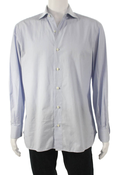 Sartorio Napoli Mens Striped Button Up Shirt Blue Size 16.5/42