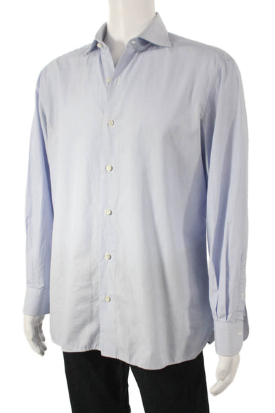 Sartorio Napoli Mens Striped Button Up Shirt Blue Size 16.5/42